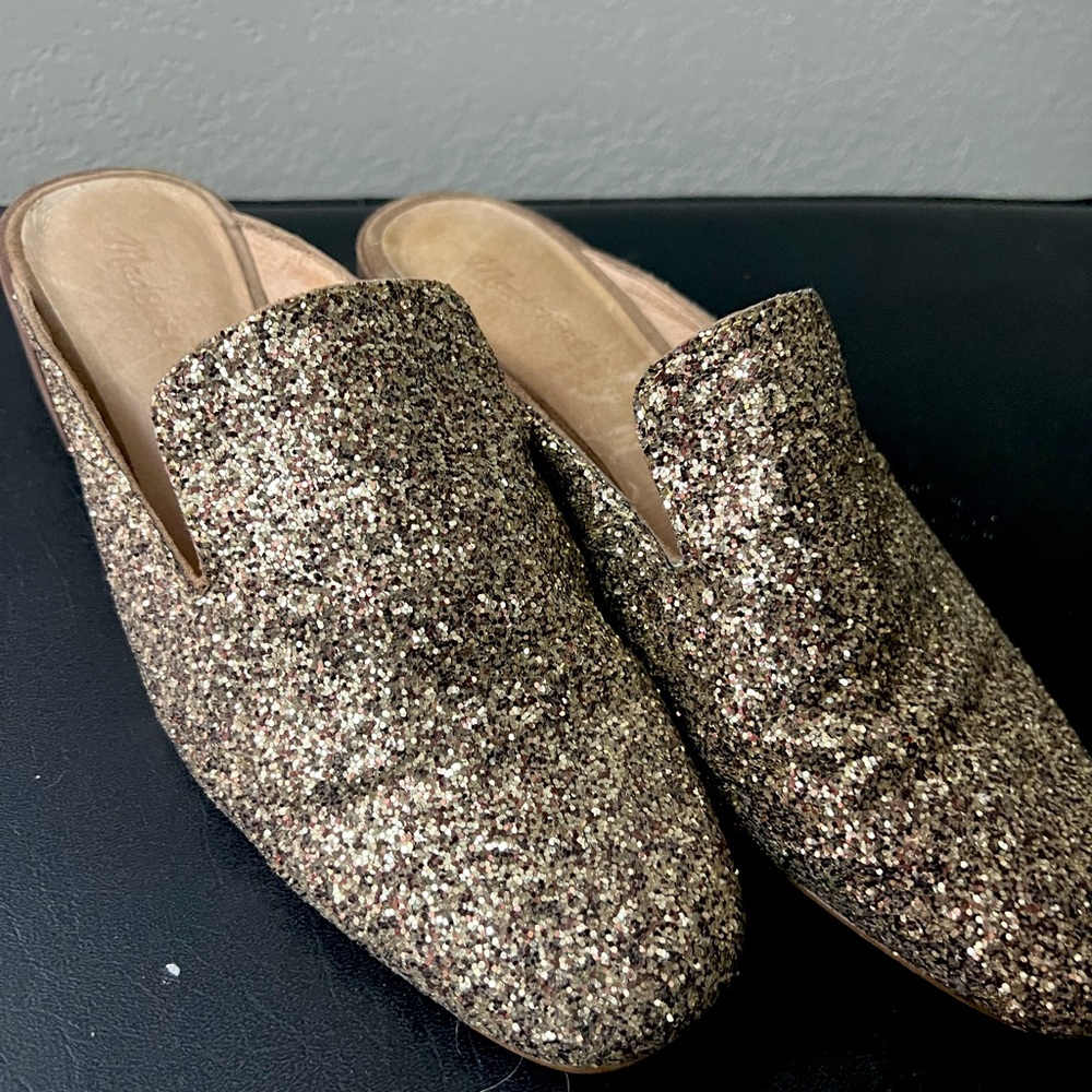 Madewell gold glitter mules 9.5